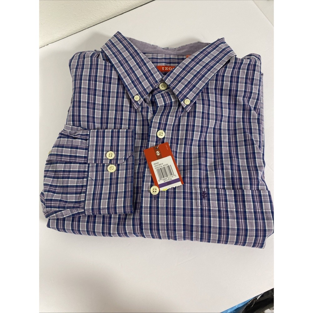 IZOD  Plaid LS Button up Shirt size 2XL Cotton Purple NWT‎ F1